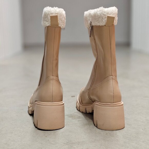Chunky Nude Faux Leather Winter Boots With Faux Fur Lining & Block Heel - Picture 6 of 6